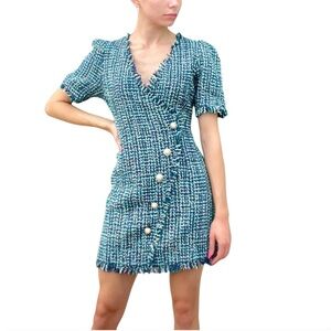 Elegant Blue Tweed Dress